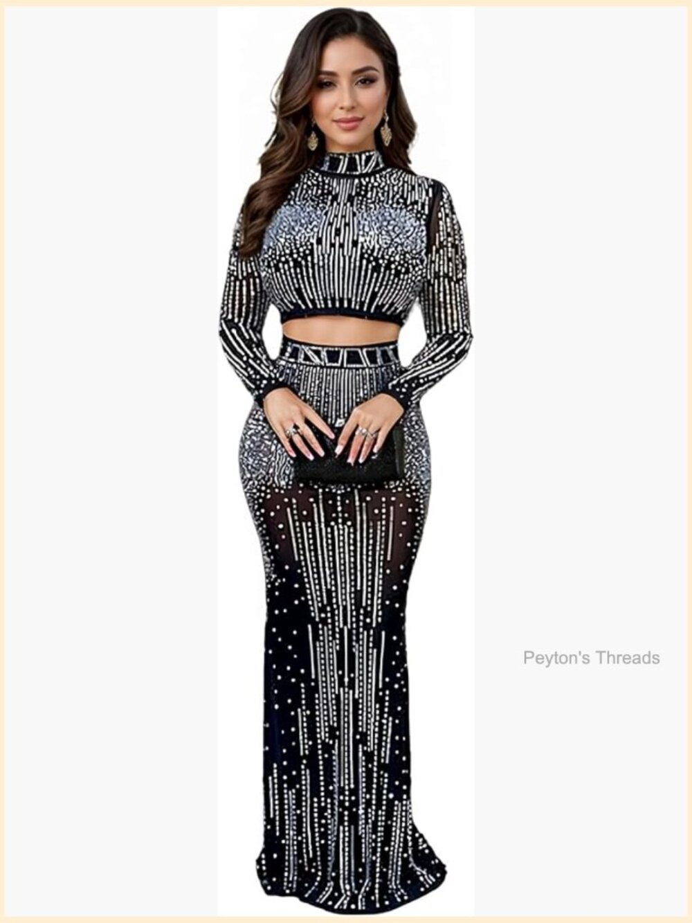 Rhinestone Embellished Formal Evening Gown Mermaid Maxi Dress